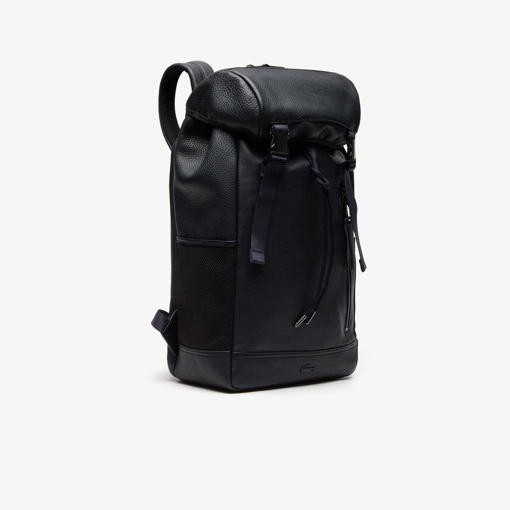 Mens   Altitude Grained Leather Flap Backpack | Lacoste Phantom Dark Sapphire • C54
