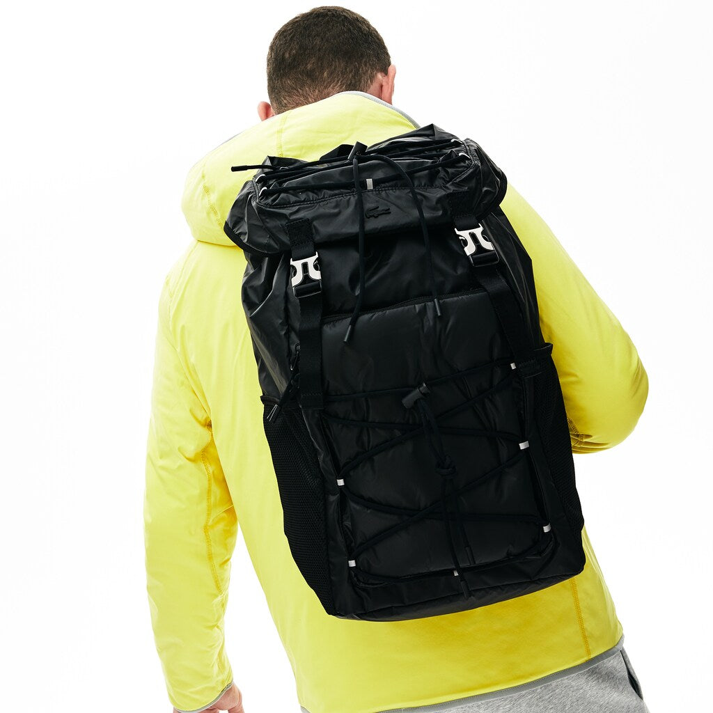 Mens   Altitude Drawstring Flap Nylon Backpack | Lacoste Black • 000