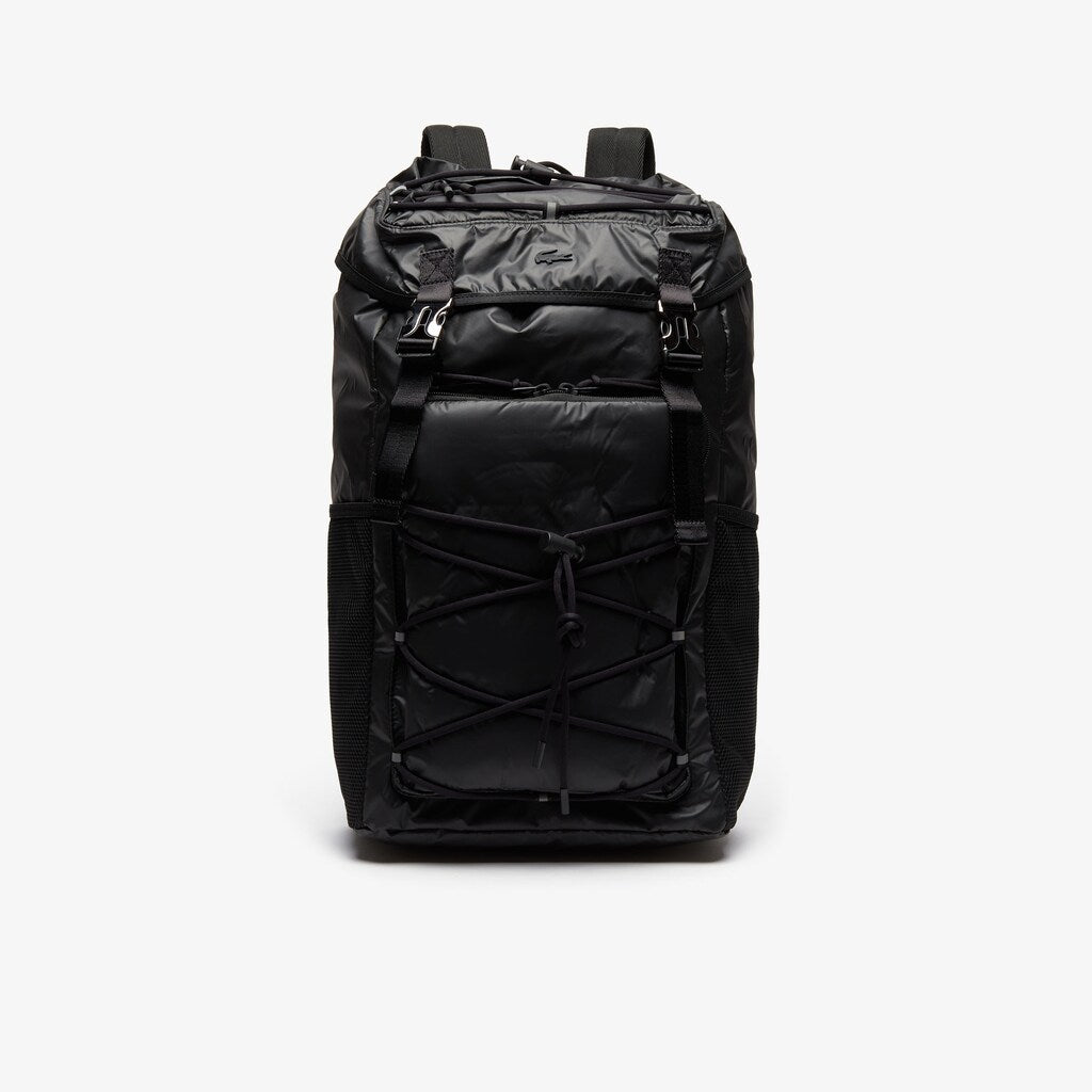 Mens   Altitude Drawstring Flap Nylon Backpack | Lacoste Black • 000