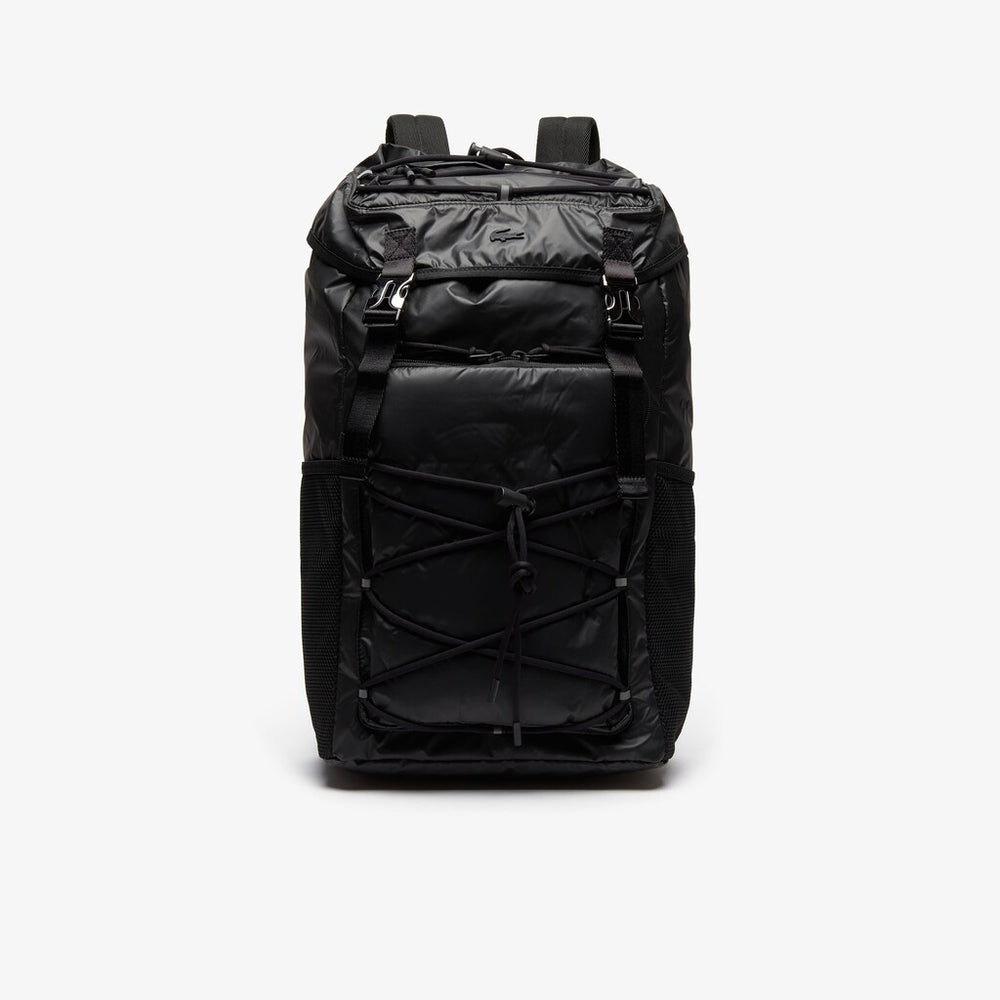 Mens   Altitude Drawstring Flap Nylon Backpack | Lacoste Black • 000