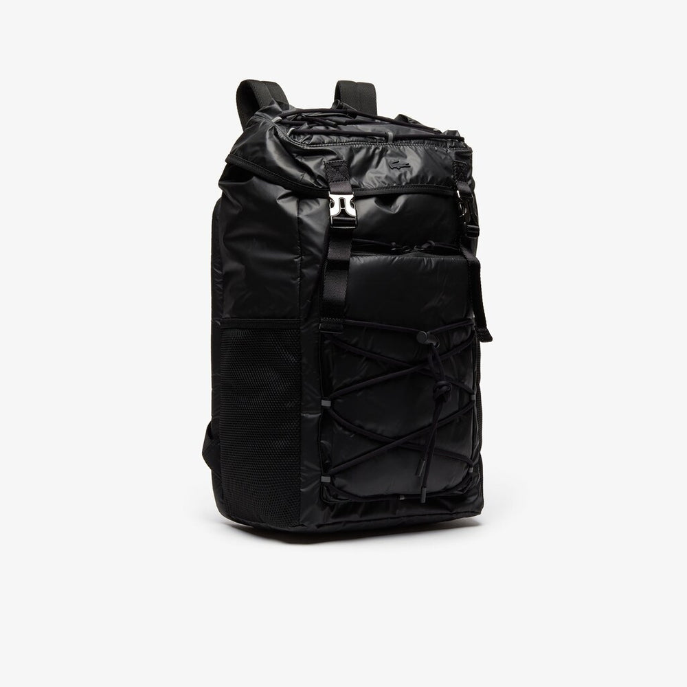 Mens   Altitude Drawstring Flap Nylon Backpack | Lacoste Black • 000