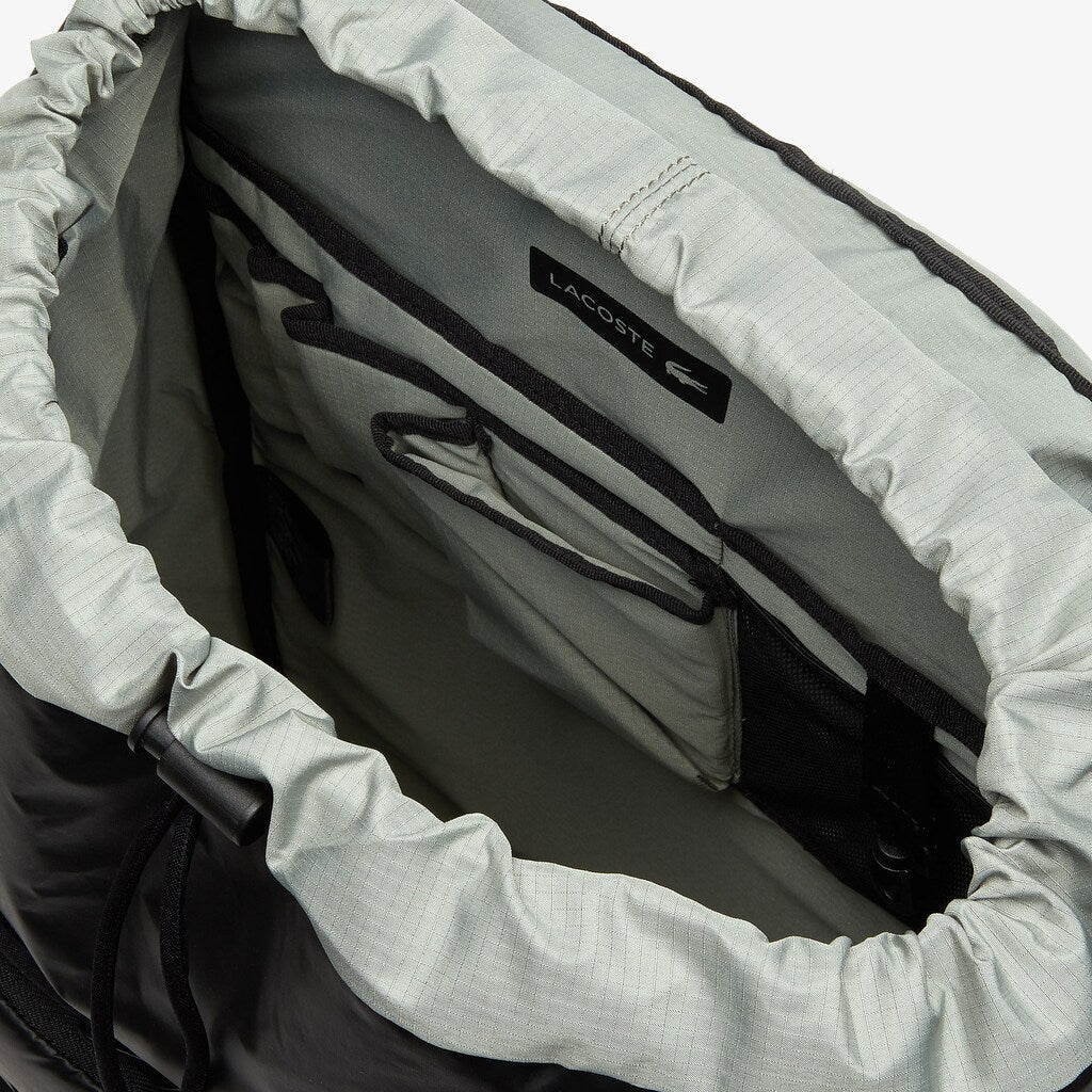 Mens   Altitude Drawstring Flap Nylon Backpack | Lacoste Black • 000