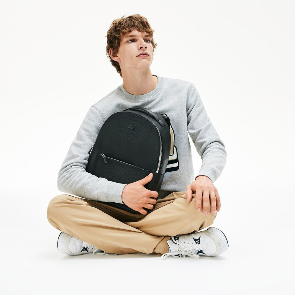 Mens   Chantaco Soft Leather Zip Backpack | Lacoste Black • 000