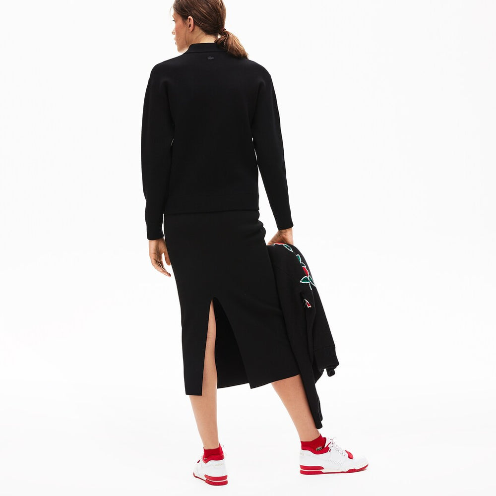 Womens Wo  LIVE Rose-Embroidered Cropped Sweater | Lacoste Black • 031