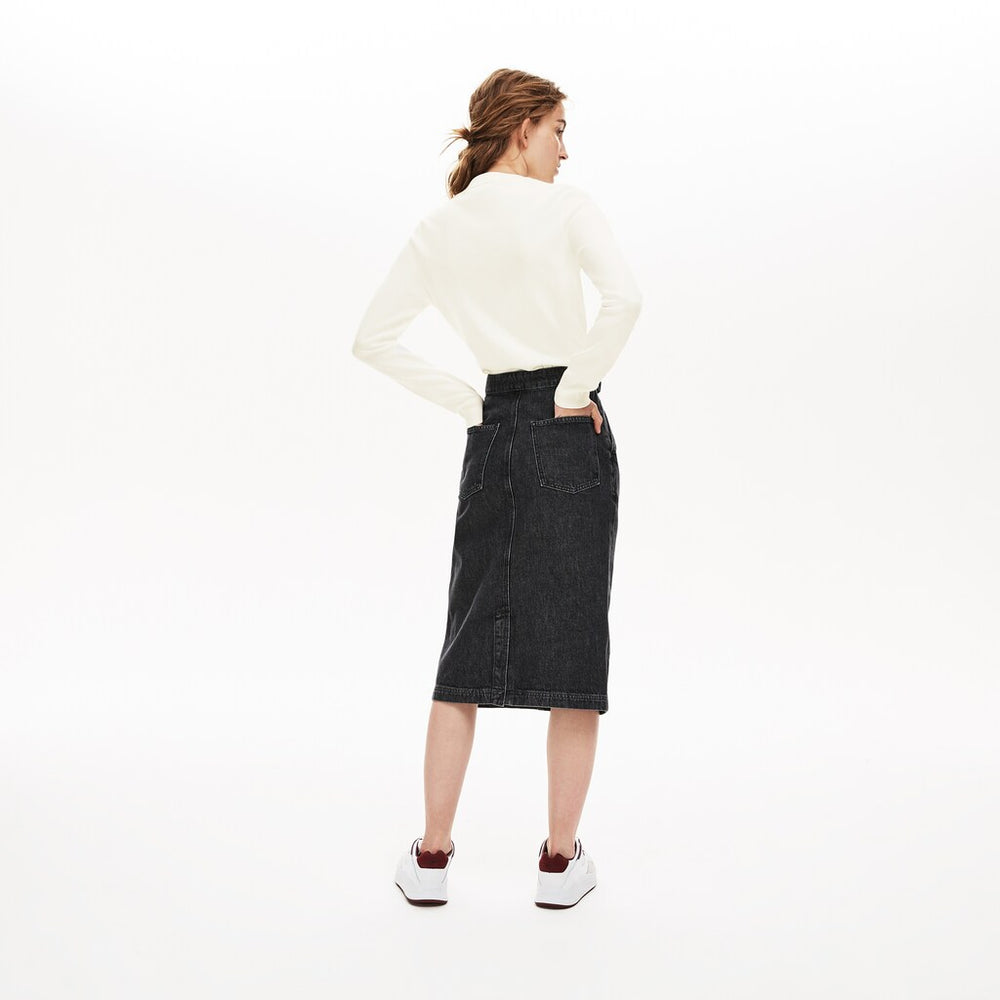 Womens Wo  Crewneck Checkerd-Logo Cotton Sweater | Lacoste White • 70V