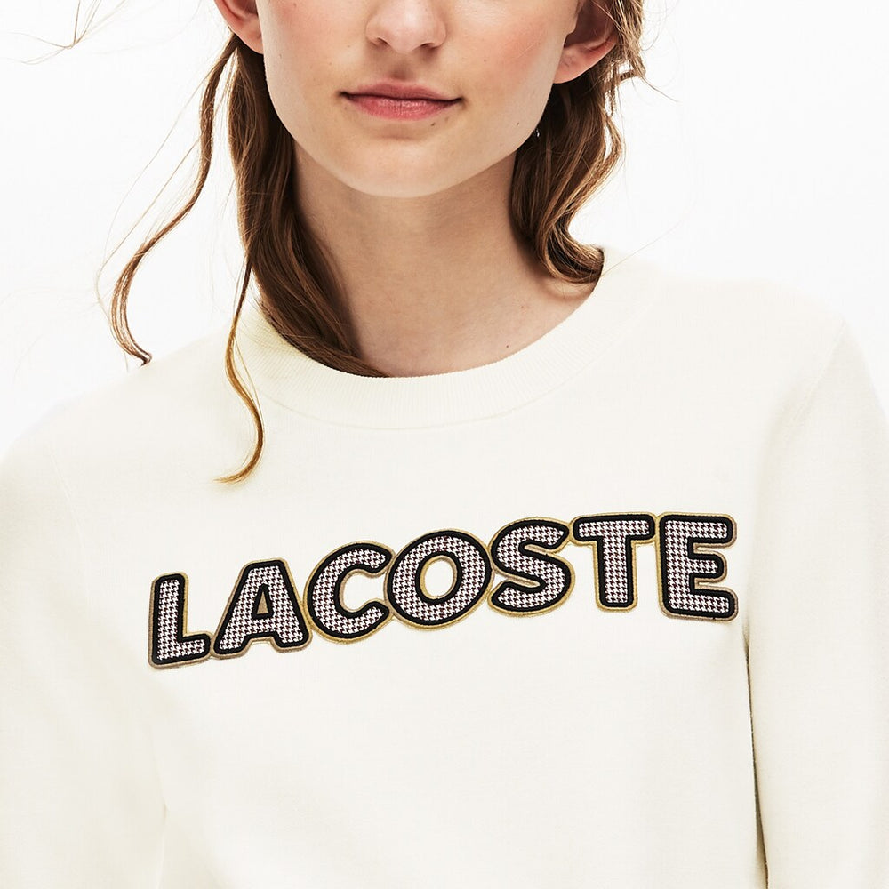 Womens Wo  Crewneck Checkerd-Logo Cotton Sweater | Lacoste White • 70V