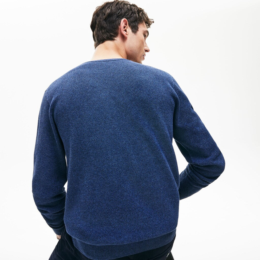 Mens   V-neck Cotton Piqué Sweater | Lacoste Blue Chine • 3Gf
