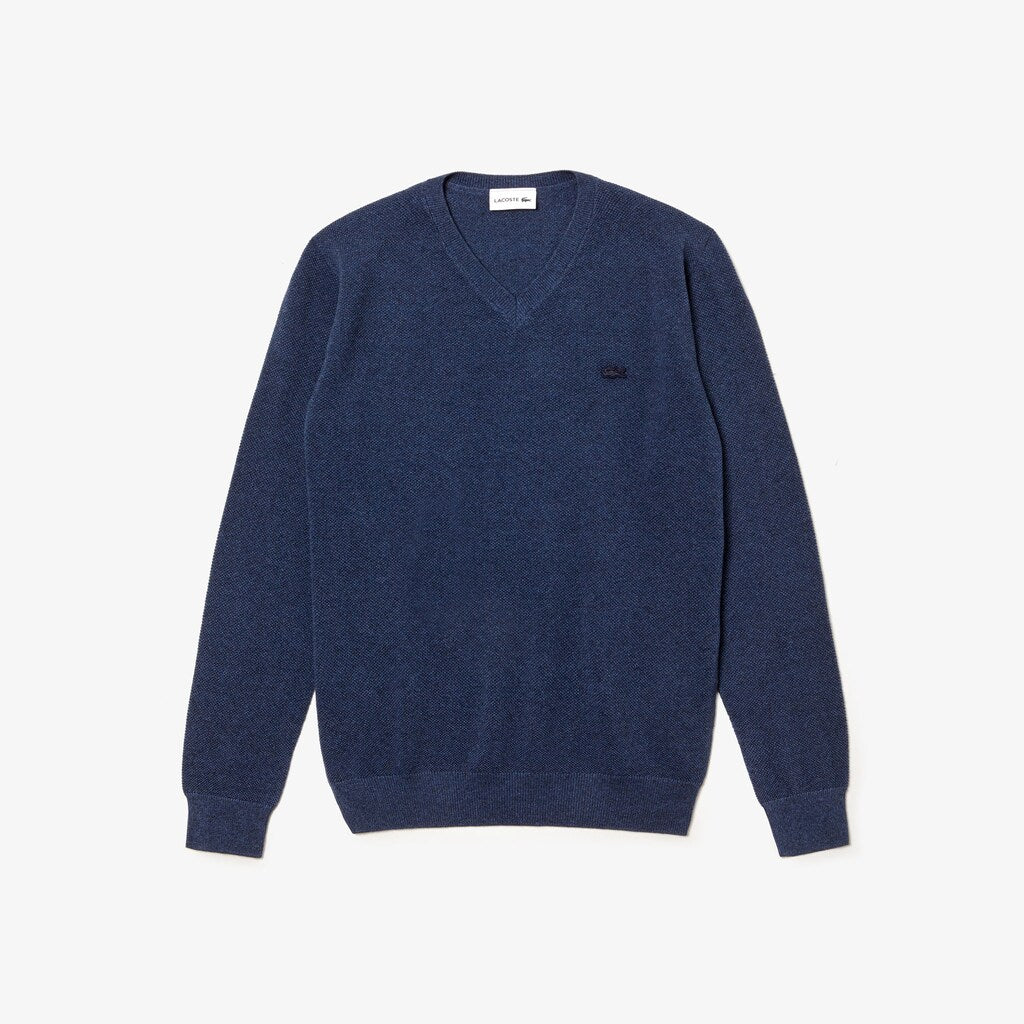 Mens   V-neck Cotton Piqué Sweater | Lacoste Blue Chine • 3Gf