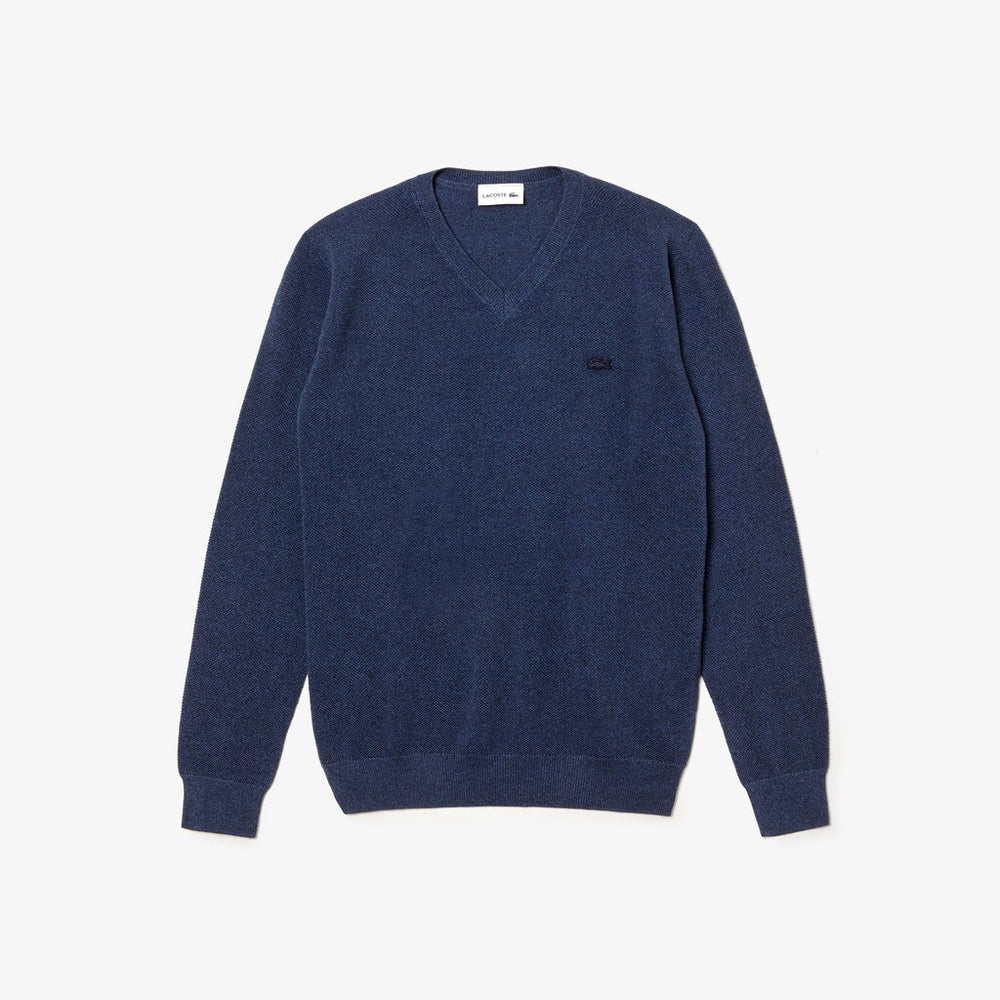 Mens   V-neck Cotton Piqué Sweater | Lacoste Blue Chine • 3Gf