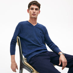 Mens   V-neck Cotton Piqué Sweater | Lacoste Blue Chine • 3Gf