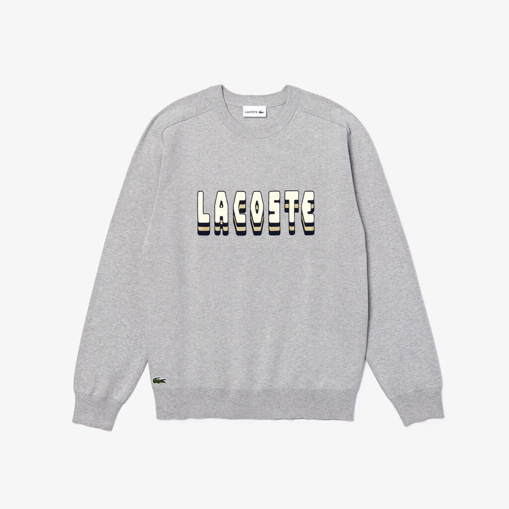 Mens   3D-Lettering Crewneck Cotton Blend Sweater | Lacoste Grey Chine • Cca