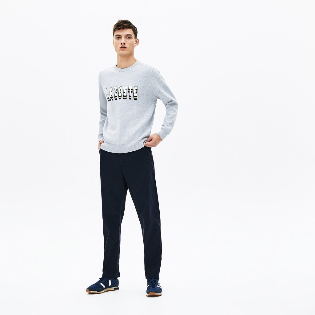 Mens   3D-Lettering Crewneck Cotton Blend Sweater | Lacoste Grey Chine • Cca