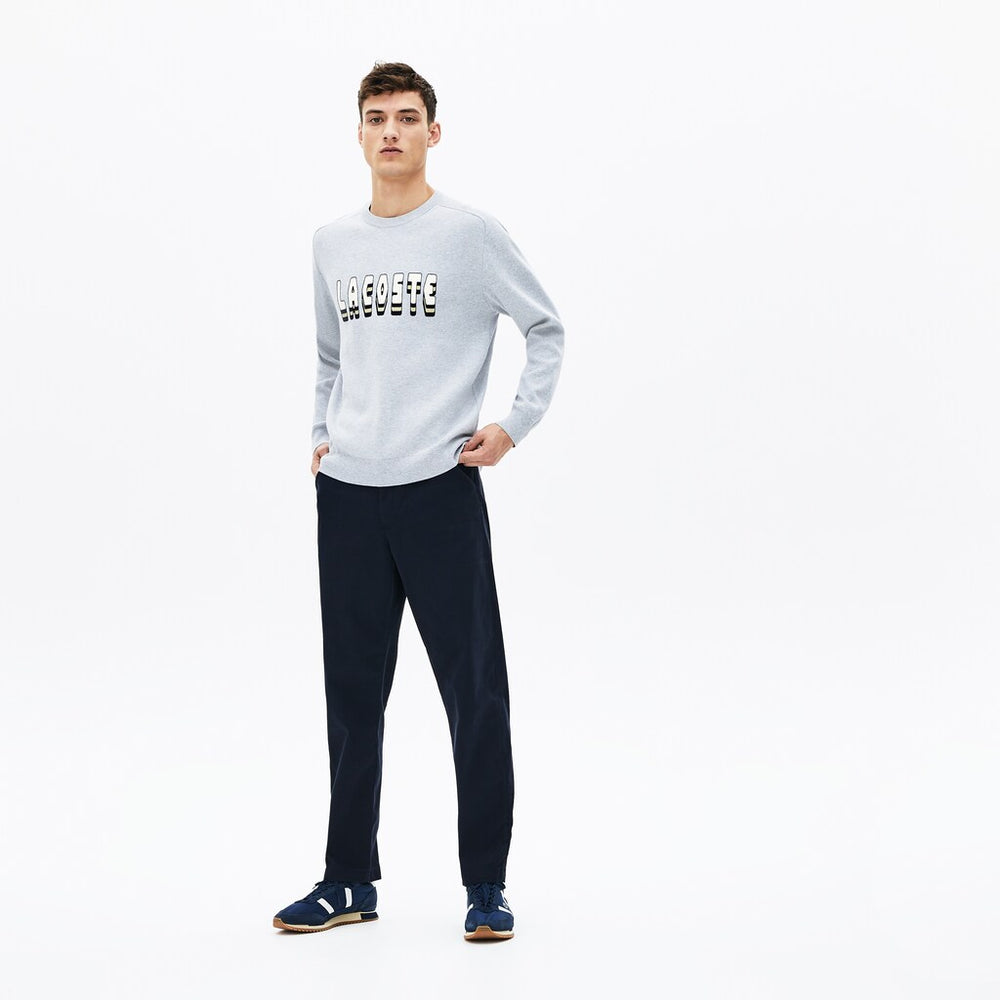 Mens   3D-Lettering Crewneck Cotton Blend Sweater | Lacoste Grey Chine • Cca