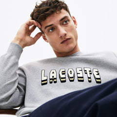 Mens   3D-Lettering Crewneck Cotton Blend Sweater | Lacoste Grey Chine • Cca