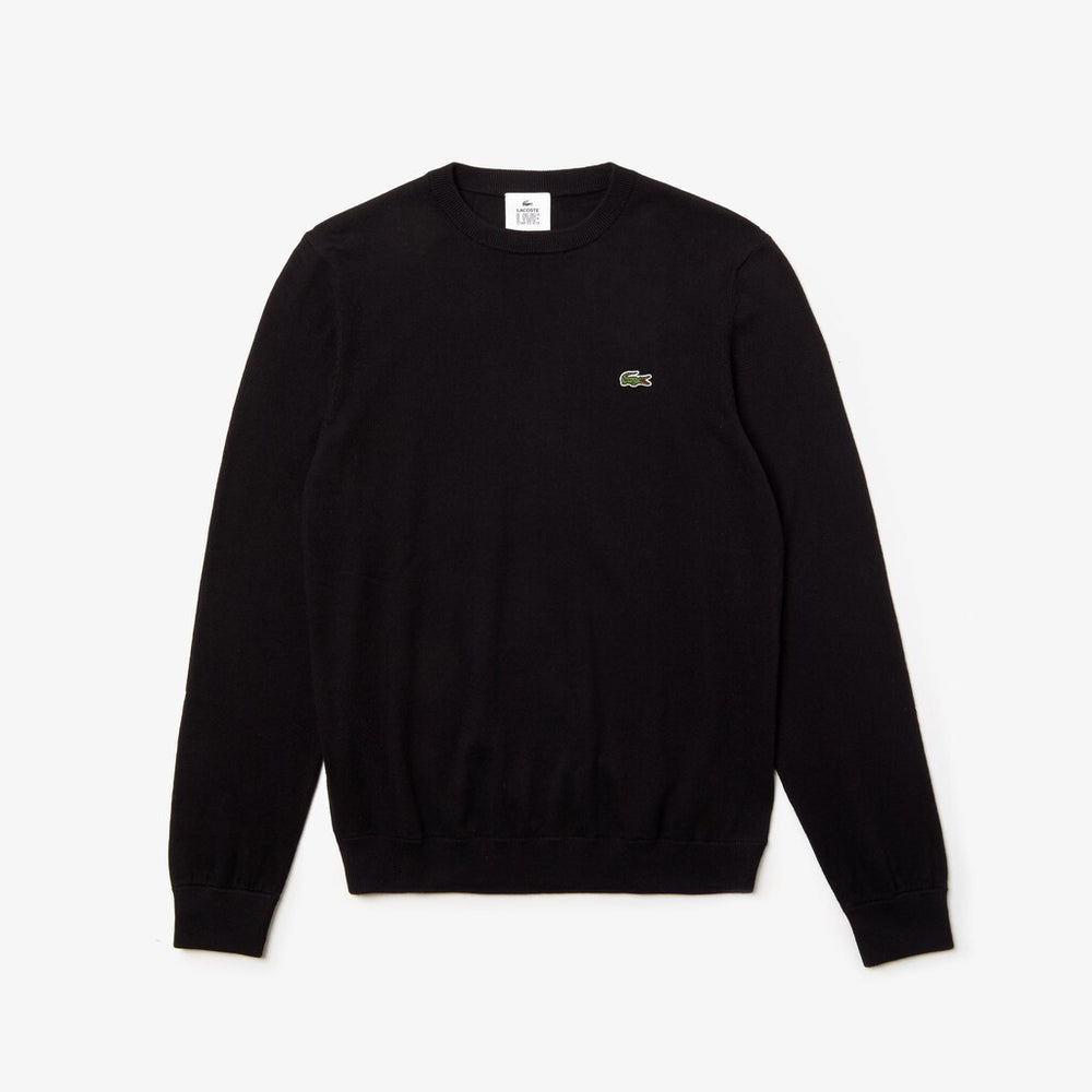 Mens   LIVE Crew Neck Cashmere And Cotton Sweater | Lacoste Black • 031