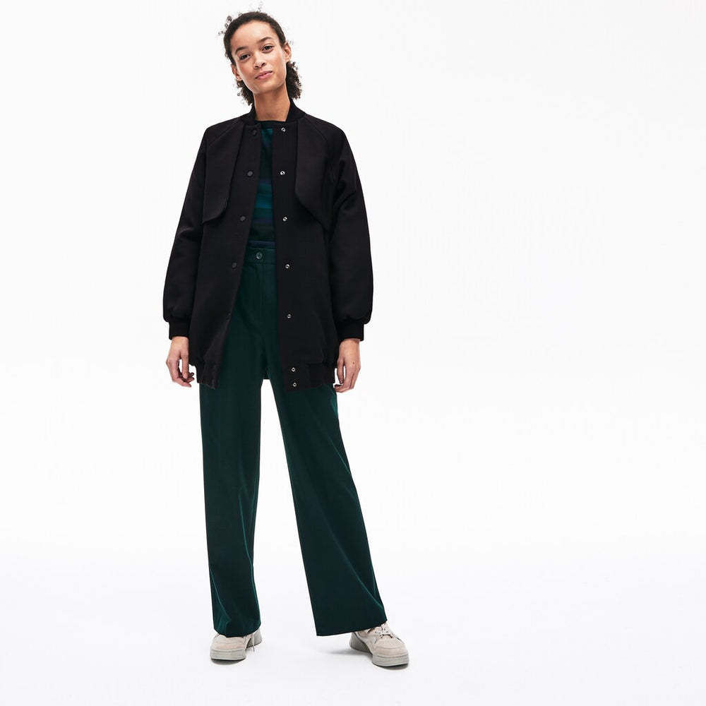 Womens Wo  Quilted Lining Long Wool Crepe Bomber Jacket | Lacoste Black • 031