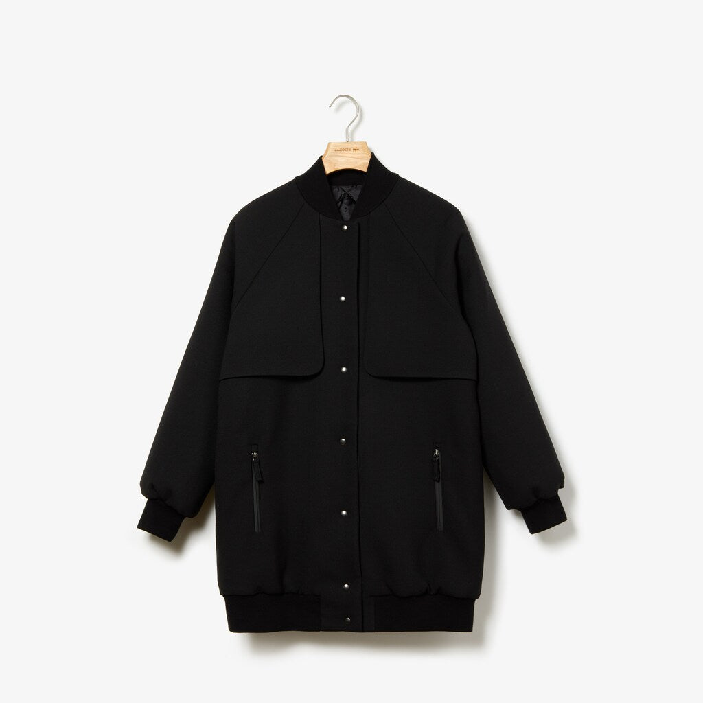 Womens Wo  Quilted Lining Long Wool Crepe Bomber Jacket | Lacoste Black • 031