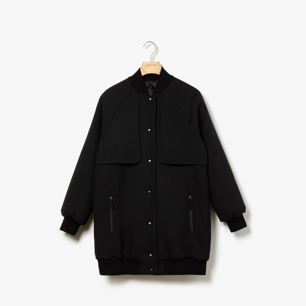 Womens Wo  Quilted Lining Long Wool Crepe Bomber Jacket | Lacoste Black • 031