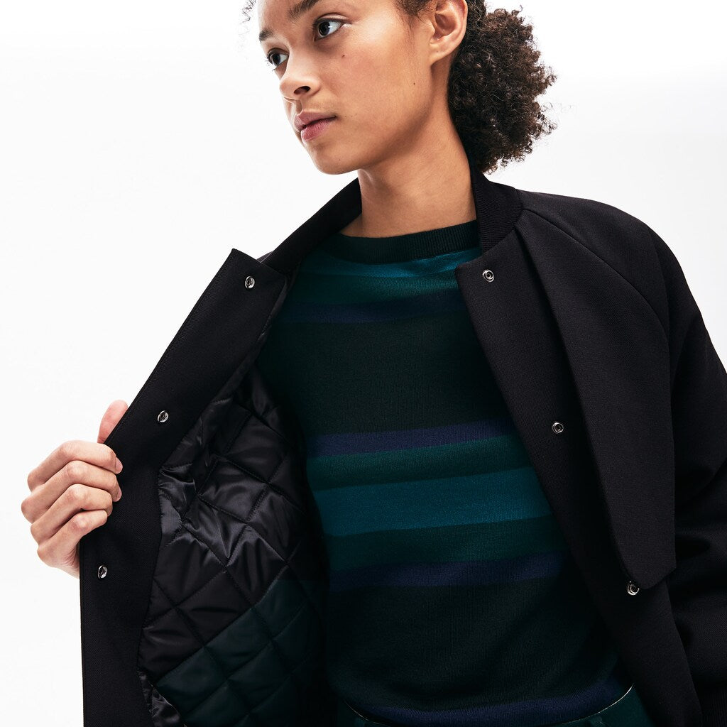 Womens Wo  Quilted Lining Long Wool Crepe Bomber Jacket | Lacoste Black • 031