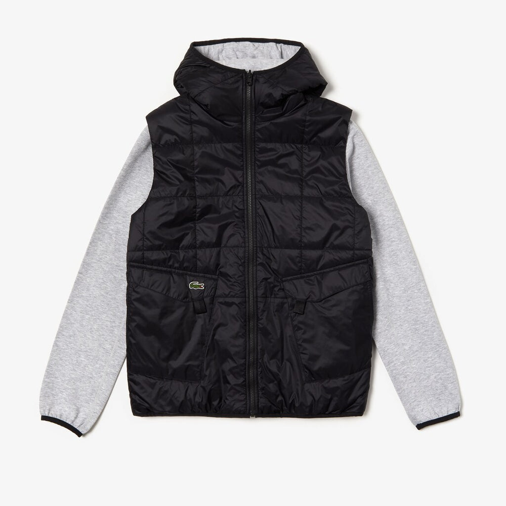 Mens   SPORT Hooded Reversible Dual-Tone Jacket | Lacoste Black / Grey Chine • Snp