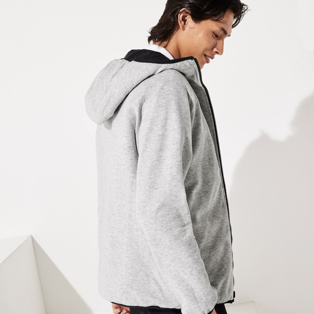 Mens   SPORT Hooded Reversible Dual-Tone Jacket | Lacoste Black / Grey Chine • Snp