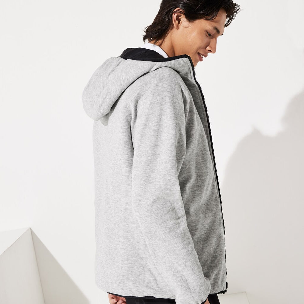 Mens   SPORT Hooded Reversible Dual-Tone Jacket | Lacoste Black / Grey Chine • Snp
