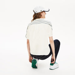 Womens Wo  Striped Panel Lightweight Canvas T-shirt | Lacoste White / Navy Blue / Blue • 1A7