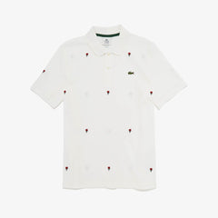 Mens   LIVE Classic Fit Rose Embroidery Cotton Piqué Polo | Lacoste White • 2Cq