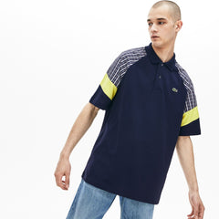 Mens   LIVE Loose Fit Patchwork Petit Piqué Polo | Lacoste Blue / Yellow / White • 2Tf