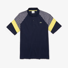 Mens   LIVE Loose Fit Patchwork Petit Piqué Polo | Lacoste Blue / Yellow / White • 2Tf