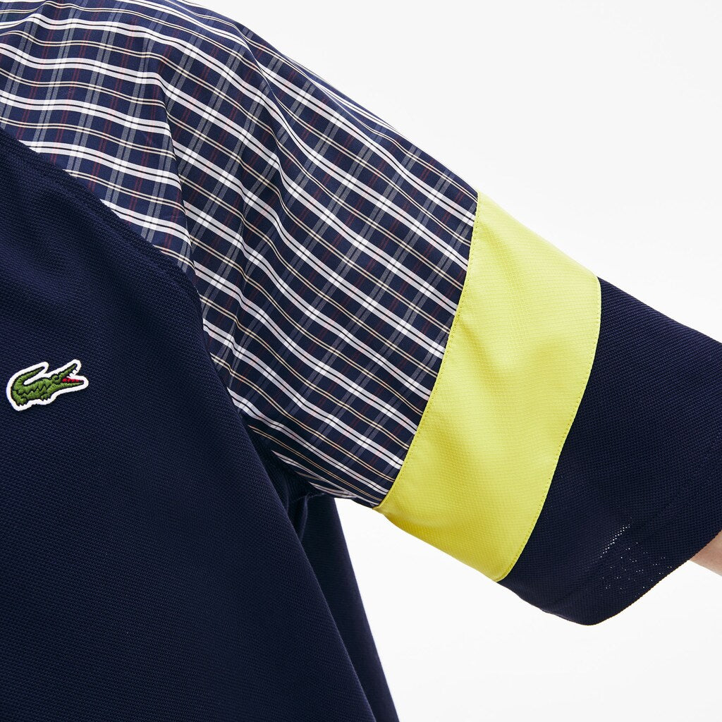 Mens   LIVE Loose Fit Patchwork Petit Piqué Polo | Lacoste Blue / Yellow / White • 2Tf