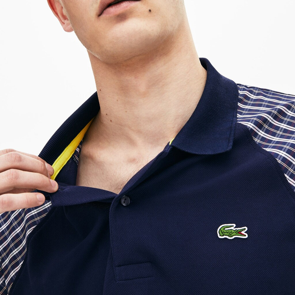 Mens   LIVE Loose Fit Patchwork Petit Piqué Polo | Lacoste Blue / Yellow / White • 2Tf