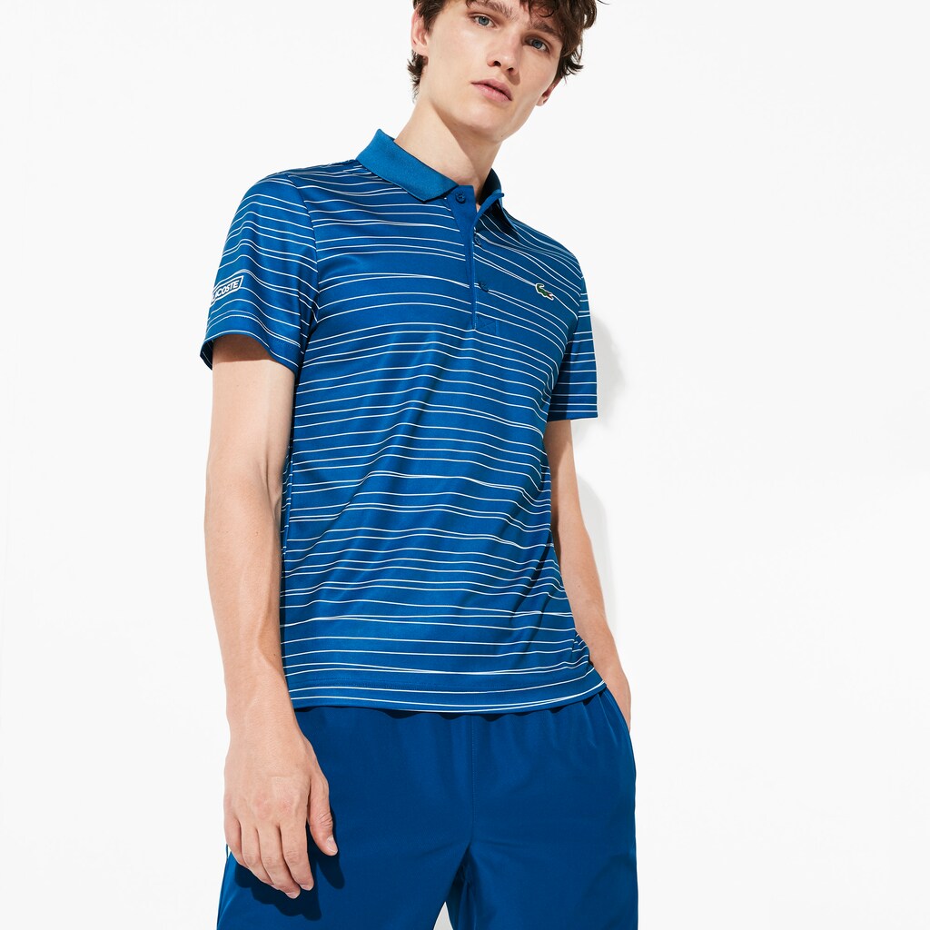 Mens   SPORT Striped Breathable Piqué Tennis Polo | Lacoste Blue / White • 2Jt