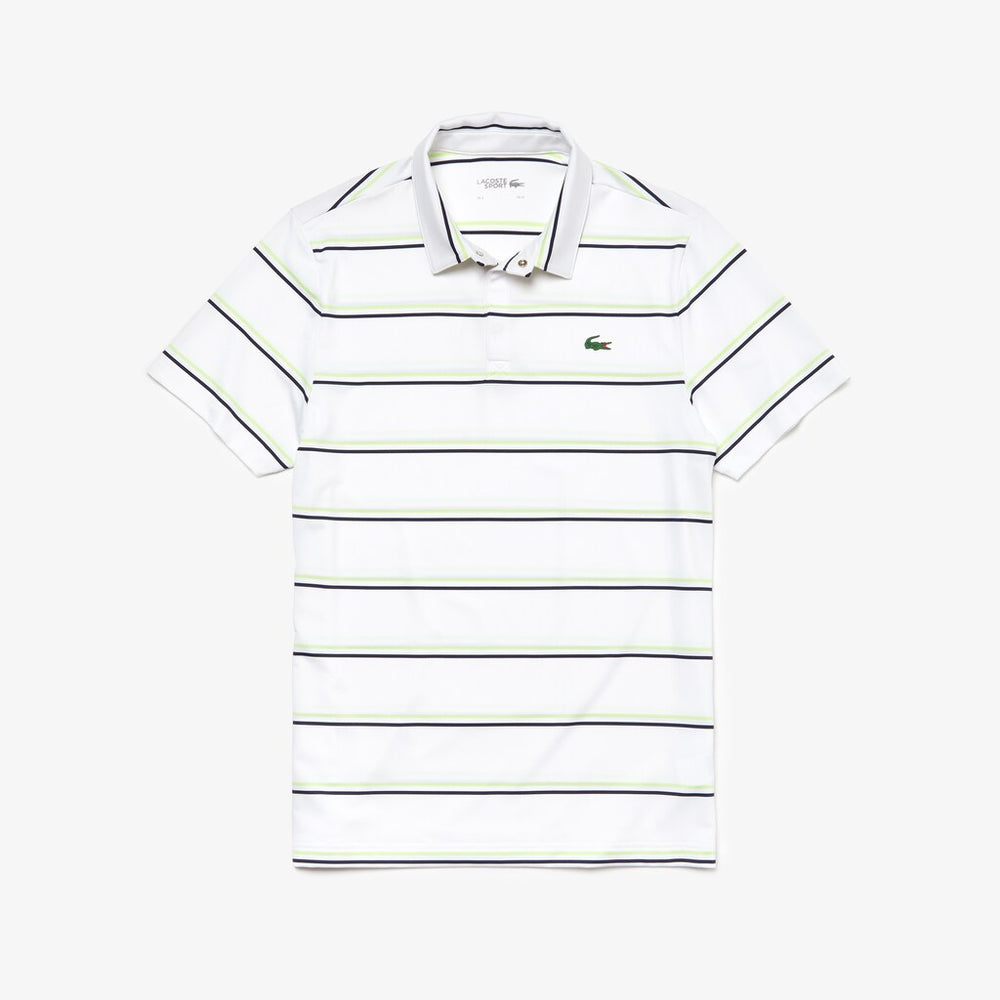 Mens   SPORT Striped Breathable Jersey Golf Polo | Lacoste White / Navy Blue / Flashy Yellow • 4Jh