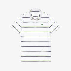 Mens   SPORT Striped Breathable Jersey Golf Polo | Lacoste White / Navy Blue / Flashy Yellow • 4Jh