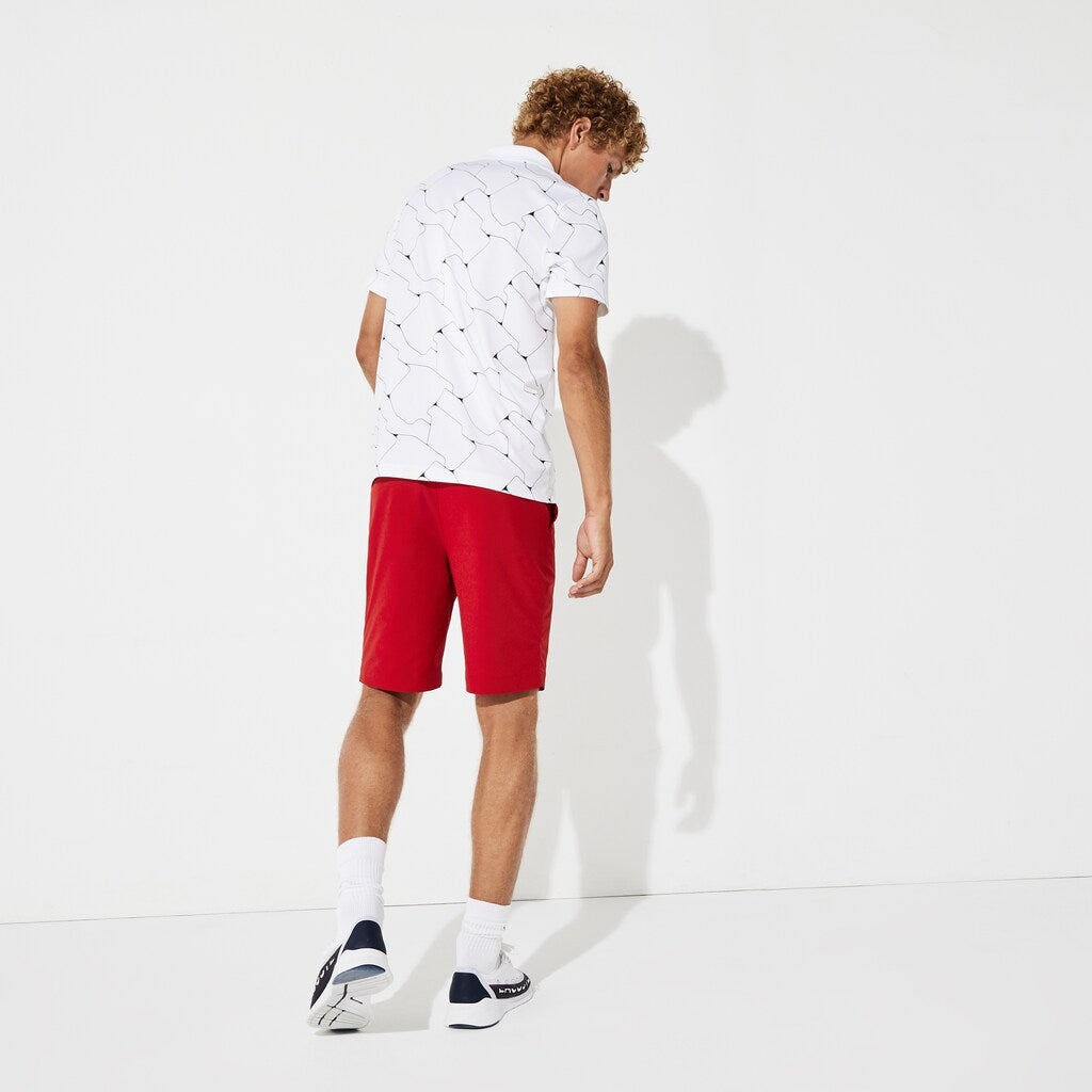 Mens   SPORT Print Breathable Stretch Jersey Golf Polo | Lacoste White / Navy Blue • 522