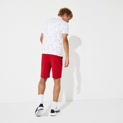 Mens   SPORT Print Breathable Stretch Jersey Golf Polo | Lacoste White / Navy Blue • 522