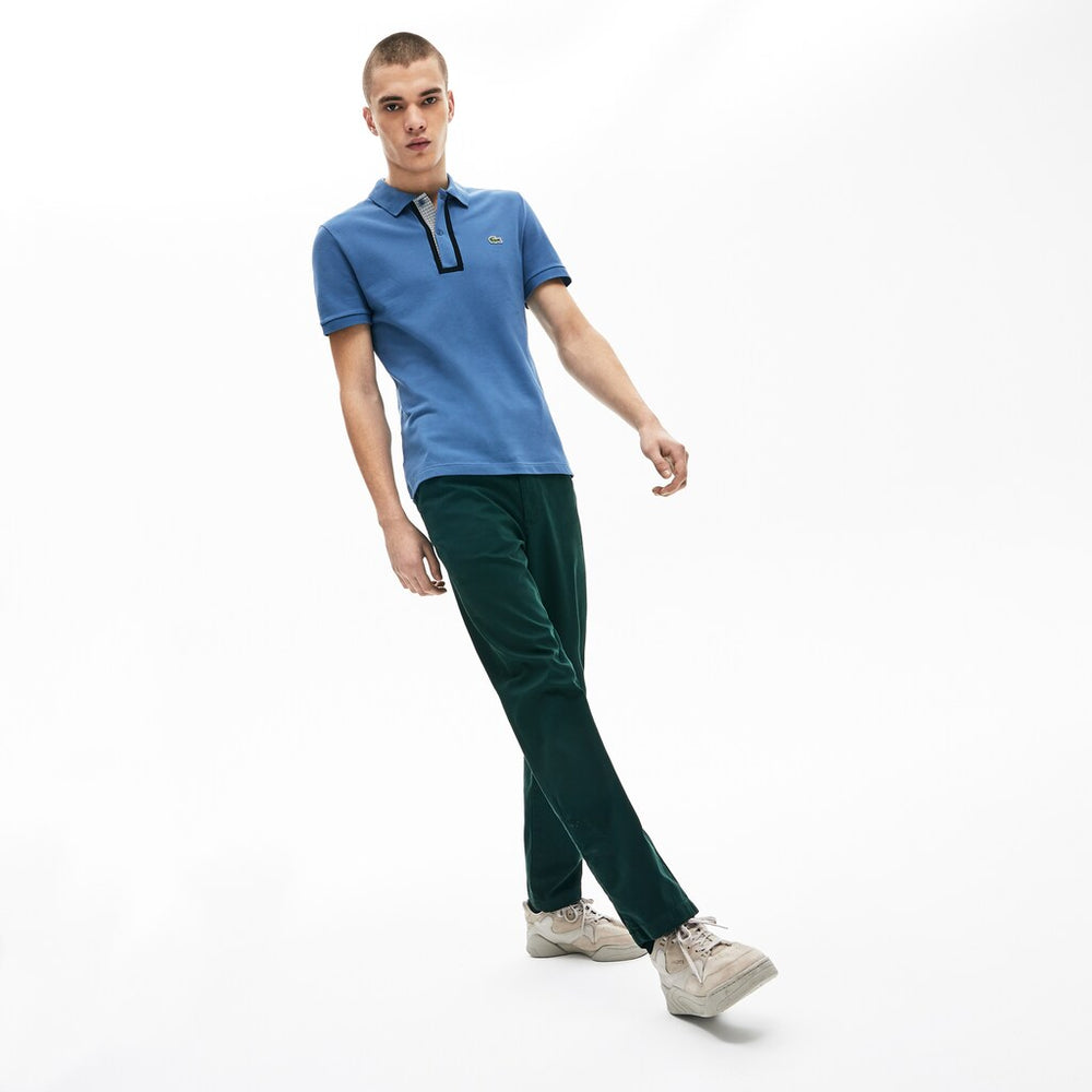 Mens   Slim Fit Checkered-Placket Stretch Cotton Piqué Polo | Lacoste Blue • Pq8