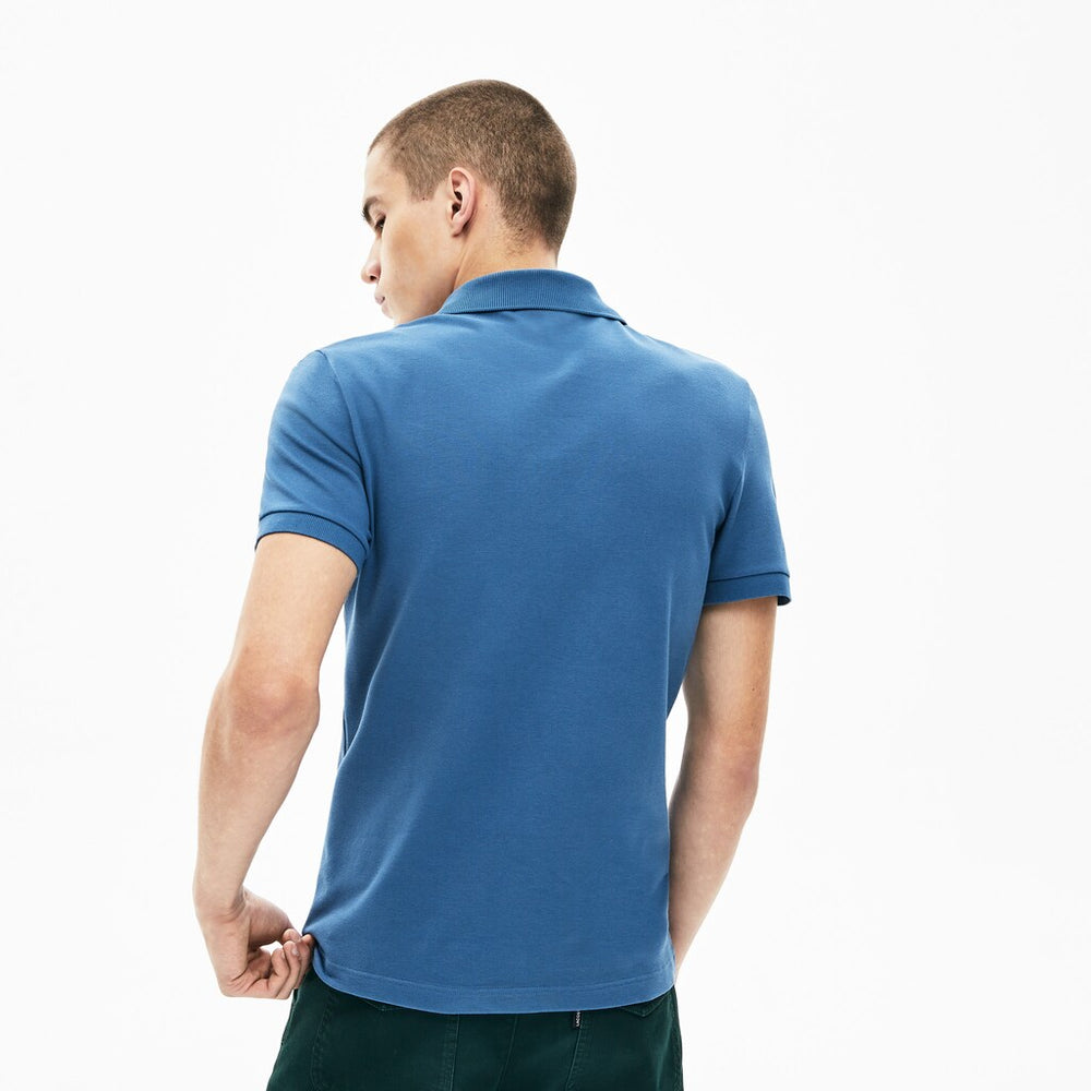 Mens   Slim Fit Checkered-Placket Stretch Cotton Piqué Polo | Lacoste Blue • Pq8