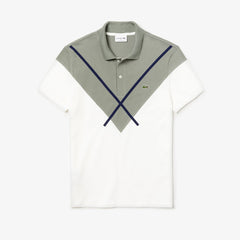 Mens   Made In France Jacquard Cotton Piqué Polo Shirt | Lacoste White / Khaki Green / Navy Blue • 22H