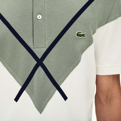 Mens   Made In France Jacquard Cotton Piqué Polo Shirt | Lacoste White / Khaki Green / Navy Blue • 22H