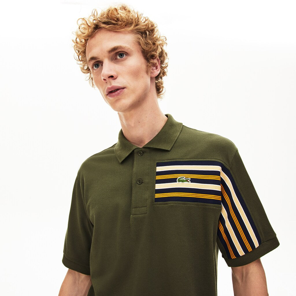 Mens   L.12.12 Off-Center Stripe Cotton Piqué Polo | Lacoste Khaki Green • S7T