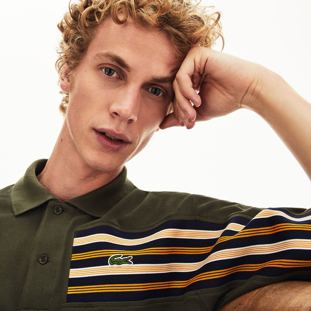 Mens   L.12.12 Off-Center Stripe Cotton Piqué Polo | Lacoste Khaki Green • S7T