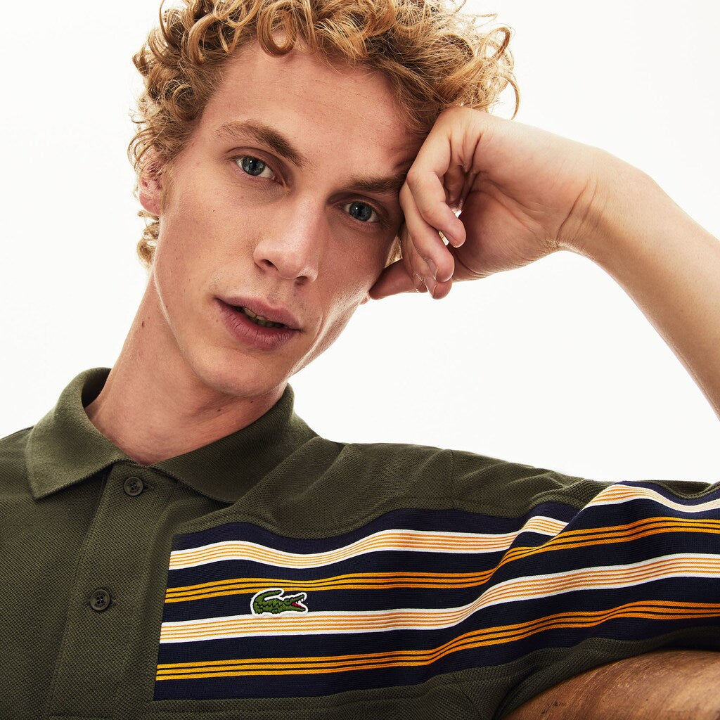 Mens   L.12.12 Off-Center Stripe Cotton Piqué Polo | Lacoste Khaki Green • S7T