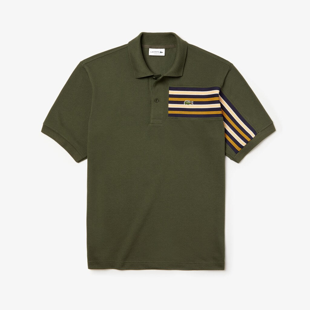Mens   L.12.12 Off-Center Stripe Cotton Piqué Polo | Lacoste Khaki Green • S7T