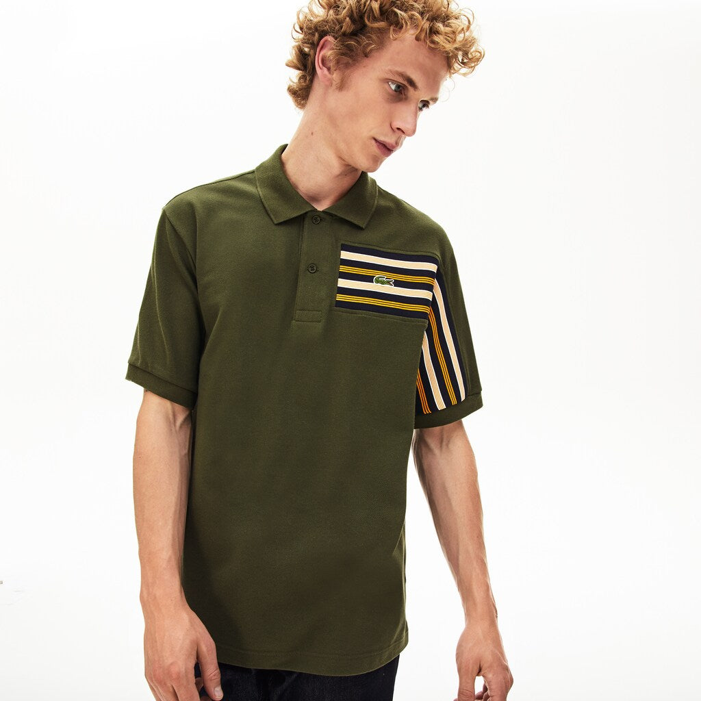 Mens   L.12.12 Off-Center Stripe Cotton Piqué Polo | Lacoste Khaki Green • S7T