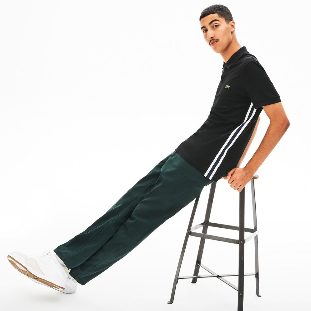 Mens   Short Sleeve Side Stripe Pique Polo | Lacoste Black • 031