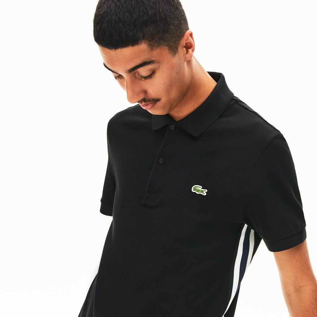 Mens   Short Sleeve Side Stripe Pique Polo | Lacoste Black • 031