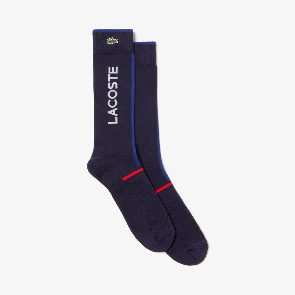 Mens   SPORT Striped And Logo Socks | Lacoste Navy Blue / Red / Grey • 1Kp