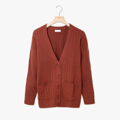 Womens Wo  Wool And Cashmere Blend Cable Knit Cardigan | Lacoste Brown • 5C0